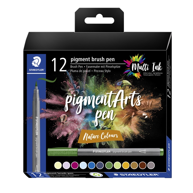 Staedtler Pigment Arts brush pen murretut /12 - laadukas kuitukynäsarja sivellinkärjellä