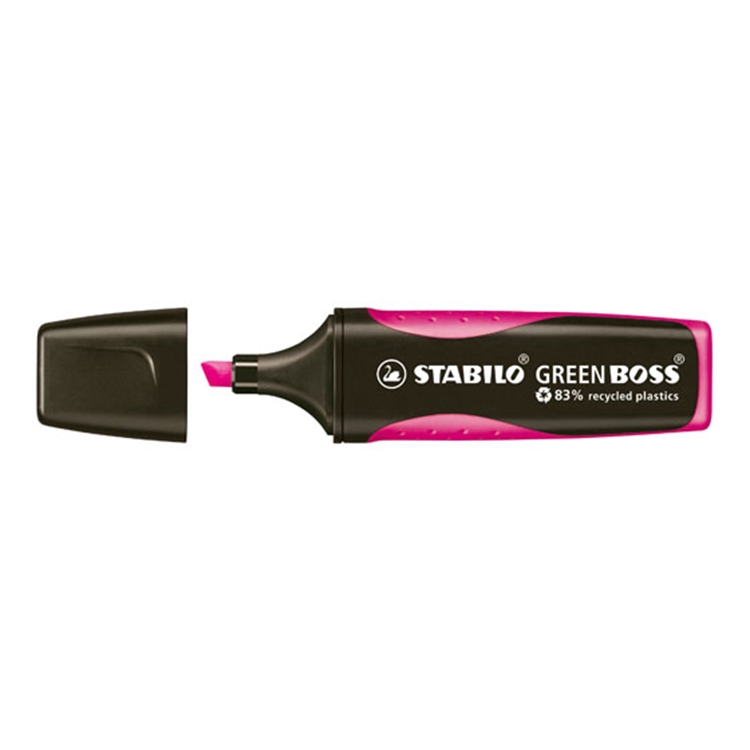 Korostuskynä STABILO Green BOSS pinkki - 83% kierrätysmuovia, myös mustesuihkutulosteille