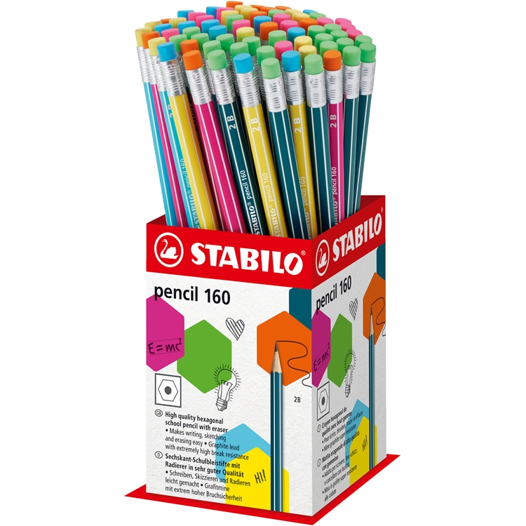Lyijykynä STABILO 2160/72-1HB 160 RT HB display /72 - värilajitelma, kumipäät, mukana purkki