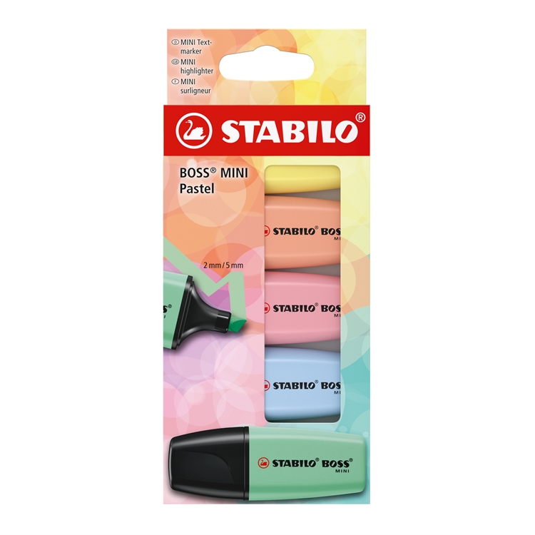 Korostuskynä STABILO BOSS MINI pastellivärilajitelma 5 kpl - myrkytön, sopii myös lämpöpaperille