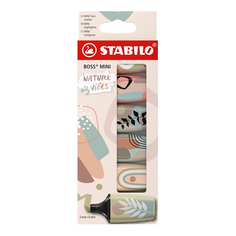 Korostuskynä STABILO BOSS MINI Naturevibes 6 kpl - myrkytön, sopii myös lämpöpaperille