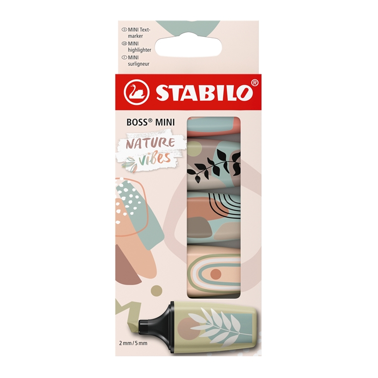 Korostuskynä STABILO BOSS MINI Naturevibes 5 kpl - myrkytön, sopii myös lämpöpaperille