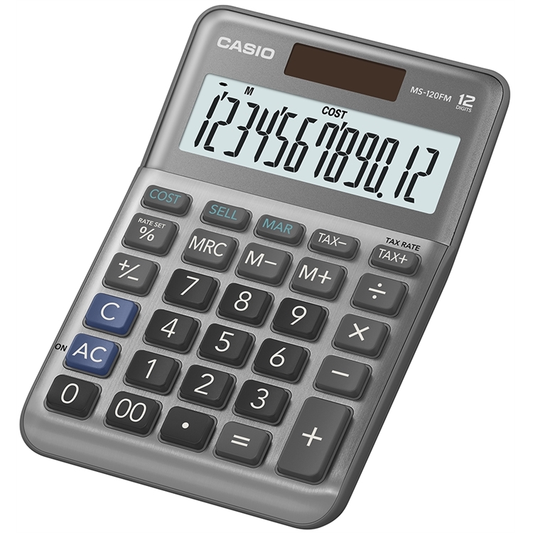 Pöytälaskin Casio MS-120FM - toimii valokennolla ja paristoilla