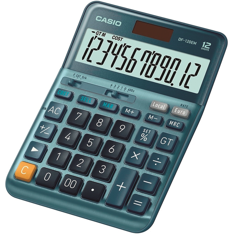 Pöytälaskin Casio DF-120EM - valokennolla toimiva paristovarmennettu laskin