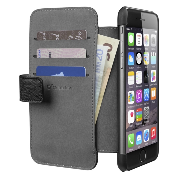 Kotelo iPhone 6 Cellularline wallet musta