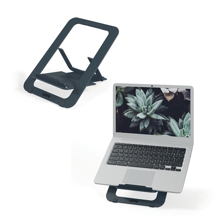 Teline Leitz Ergo alumiini - läppärille tai tabletille, korkeussäätö, SlimLift 6 mm, säilytyspussi