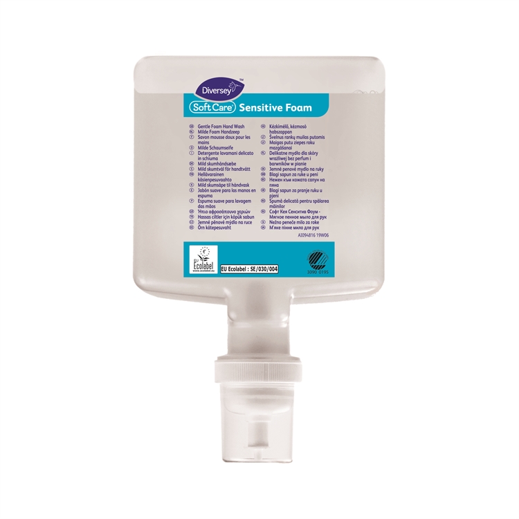 Vaahtosaippua Diversey Soft Care Sensitive Foam 1,3l - hajusteeton ja väriaineeton käsienpesuvaahto