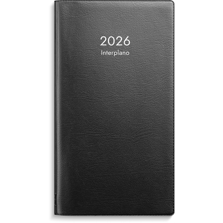 Kalenteri 2026 Interplano musta muovikansi kaksikielinen