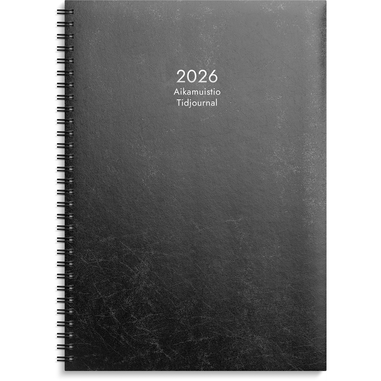 Kalenteri 2026 Aikamuistio musta keinonahkakansi parikierresidottu