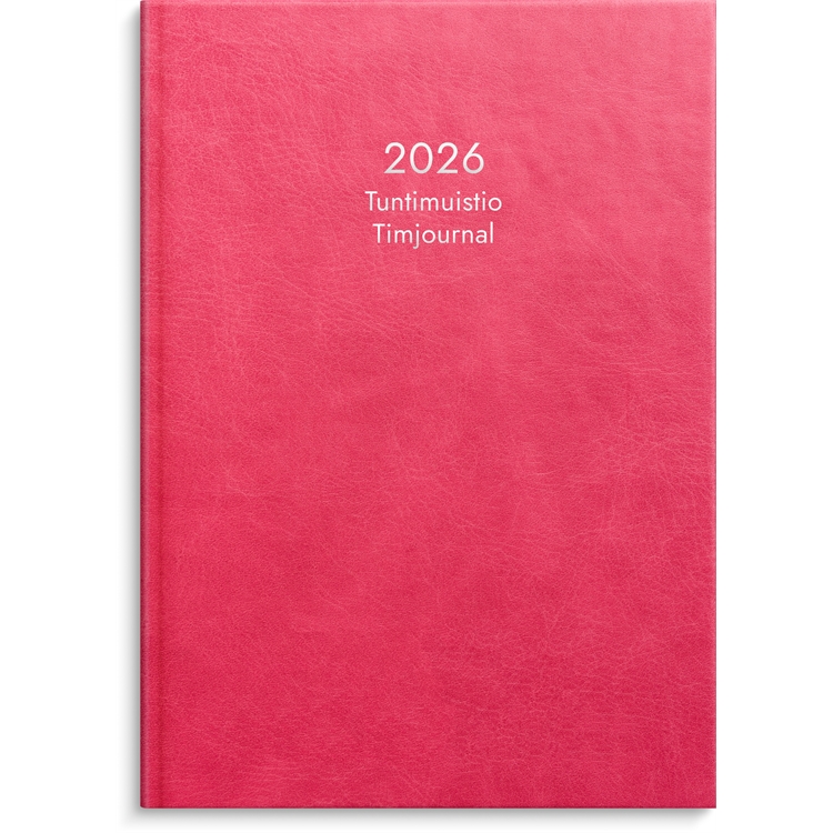 Kalenteri 2026 Tuntimuistio roosa keinonahkakansi sidottu A4