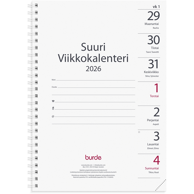 Kalenteri 2026 Suuri Viikkokalenteri Vuosipaketti Kalenteri 2026 Suuri Viikkokalenteri Vuosipaketti
