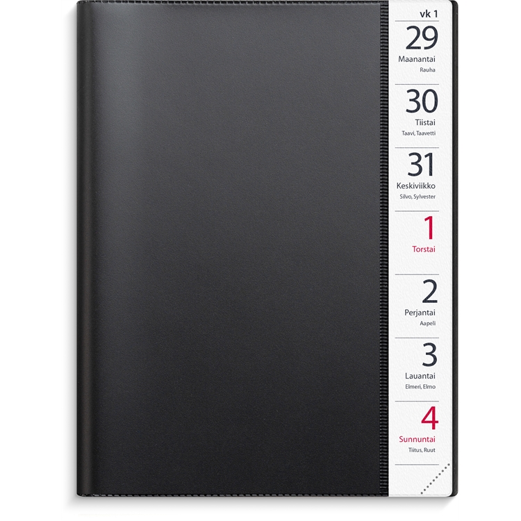 Kalenteri 2026 Suuri viikkokalenteri musta muovikansi