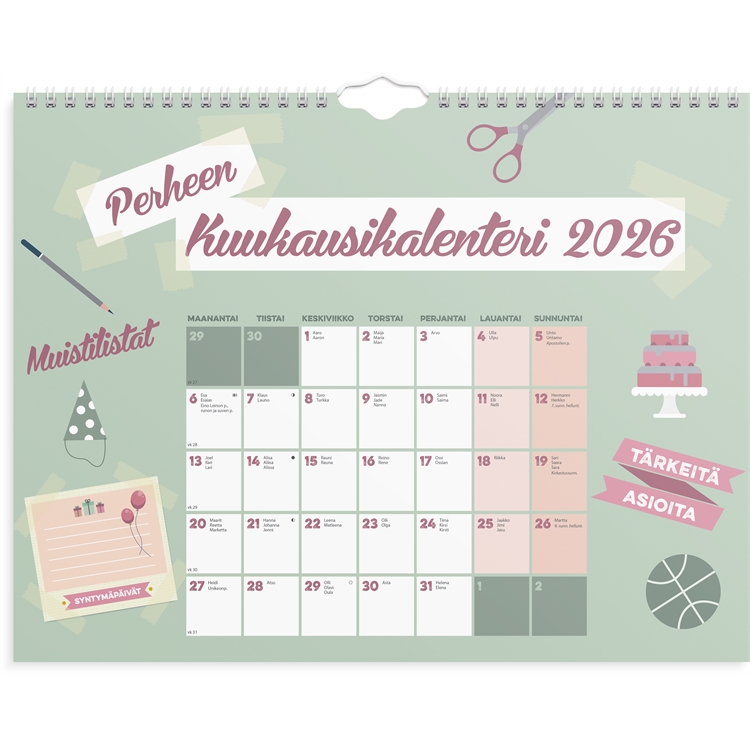 Perhekalenteri 2026 Perheen Kuukausikalenteri