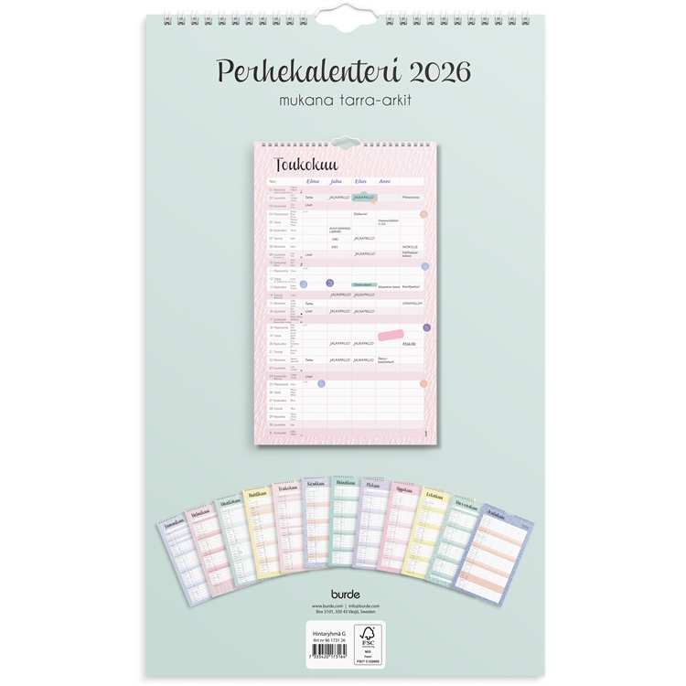 Perhekalenteri 2026 Pastelli