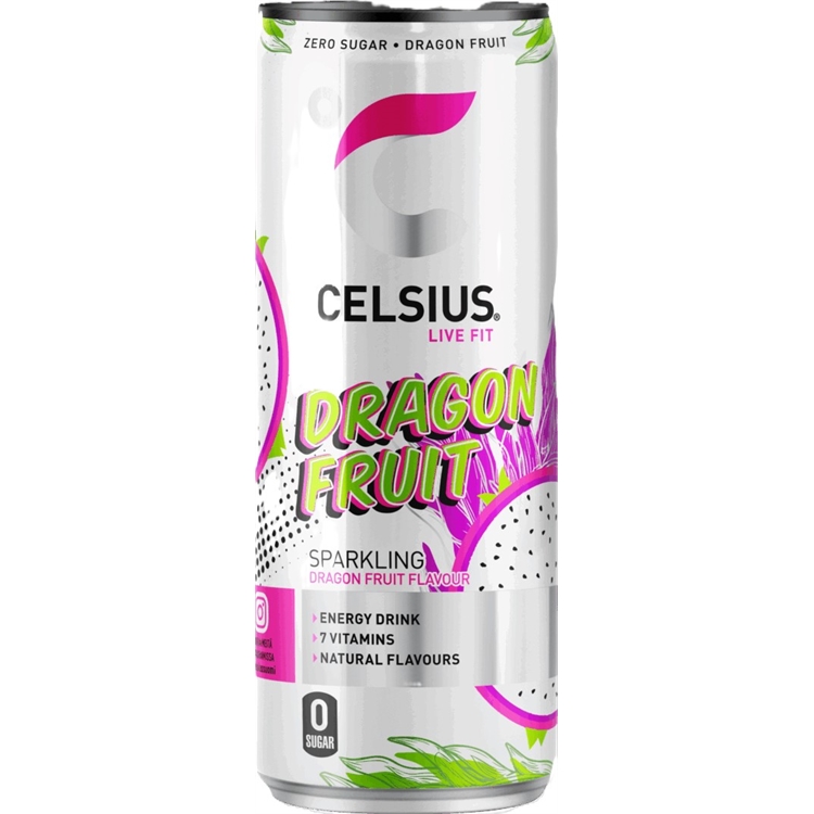 Energiajuoma Celsius Dragon Fruit 335 ml (ei sis.pant) - sokeriton, hiilihapotettu, sis vitamiineja