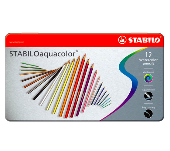 Akvarellikynä STABILO aquacolor värilajitelma metallirasiassa /12