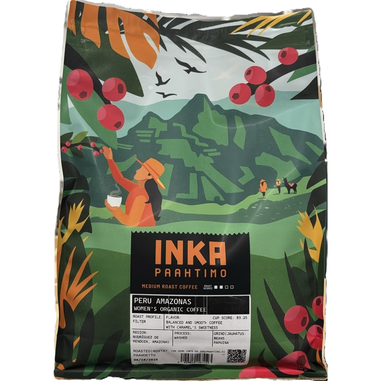 Kahvi Inka Peru Amazonas naisviljeilijöiden luomukahvipapu 1 kg - keskipaahto, pehmeä, makea