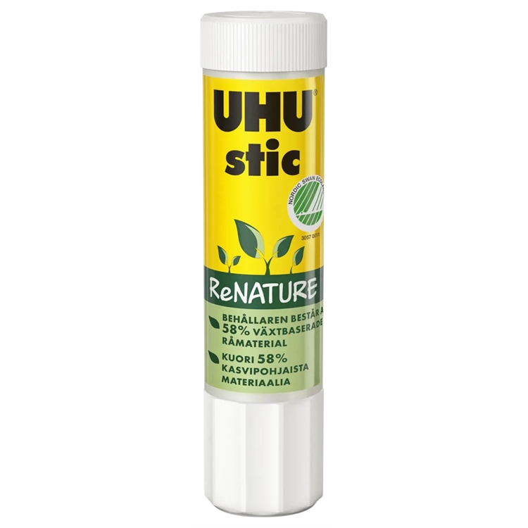 Liimapuikko UHU ReNATURE 40g -  98% luonnollisia aineita, vesipohjainen, liotinvapaa, Joutsenmerkki