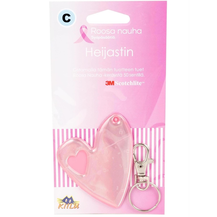 Pehmoheijastin Kiilu C Roosa nauha iso sydän - 3M Scotchlite, EN13356, karabiinilukko