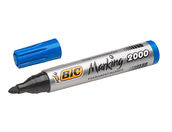 Huopakynä Bic Marking 2000 sininen - lähes kaikille pinnoille, lähes hajuton, 51 % kierrätysmateriaa