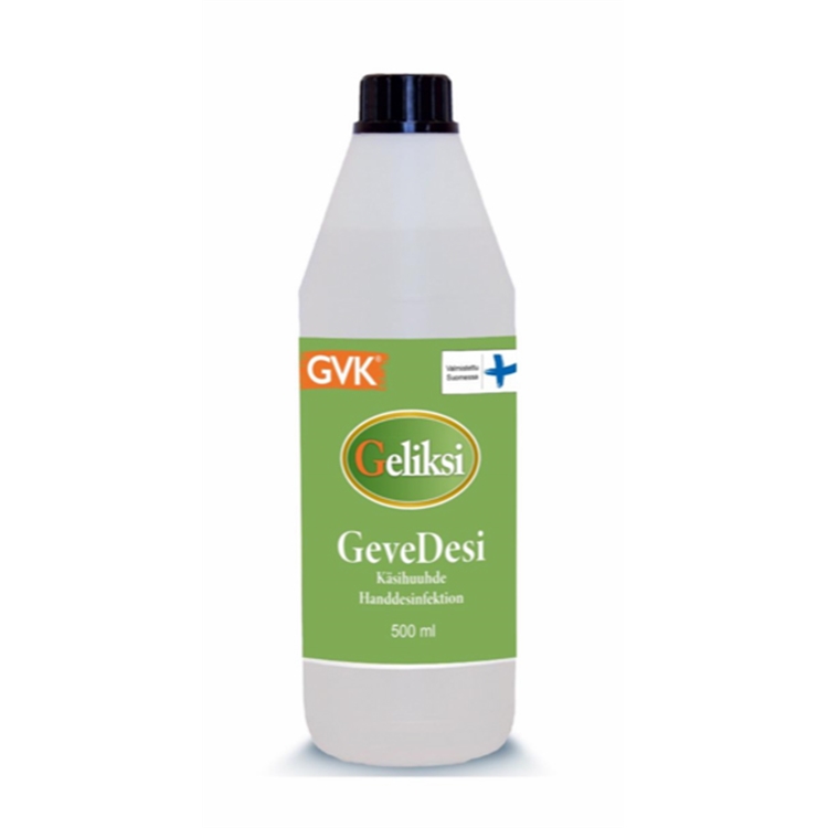 Käsidesi Geliksi GeveDesi 500 ml kierrekorkki - kotimainen, nyt saatavana myös käsidesiautomaatti