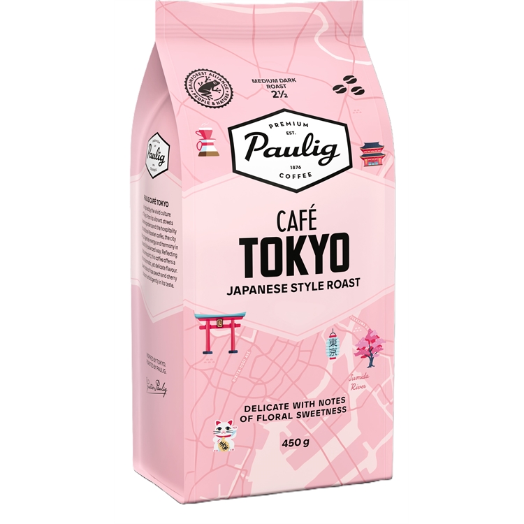 Kahvi Paulig Café Tokyo 450 g papu RFA - persikan makeutta ja kirsikankukkien hentoja vivahteita
