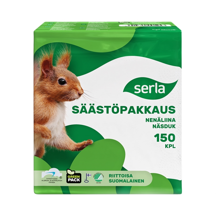 Nenäliina Serla / 150 kpl säästöpakkaus - kotimainen ja ympäristöystävällinen