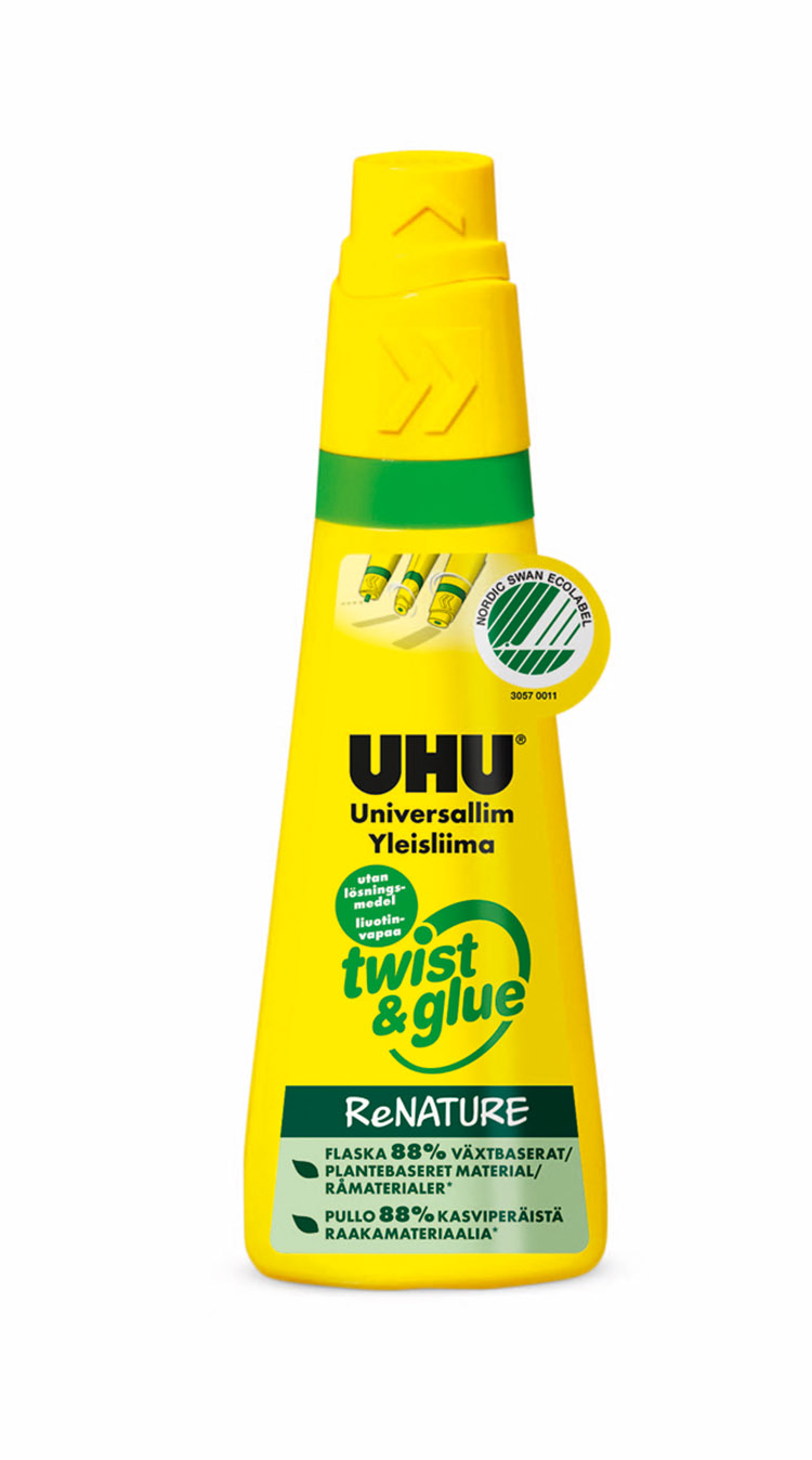 Yleisliima UHU ReNATURE Twist&Glue 100g - 98 % kasvipohjainen, vesiliukoinen, Joutsenmerkki