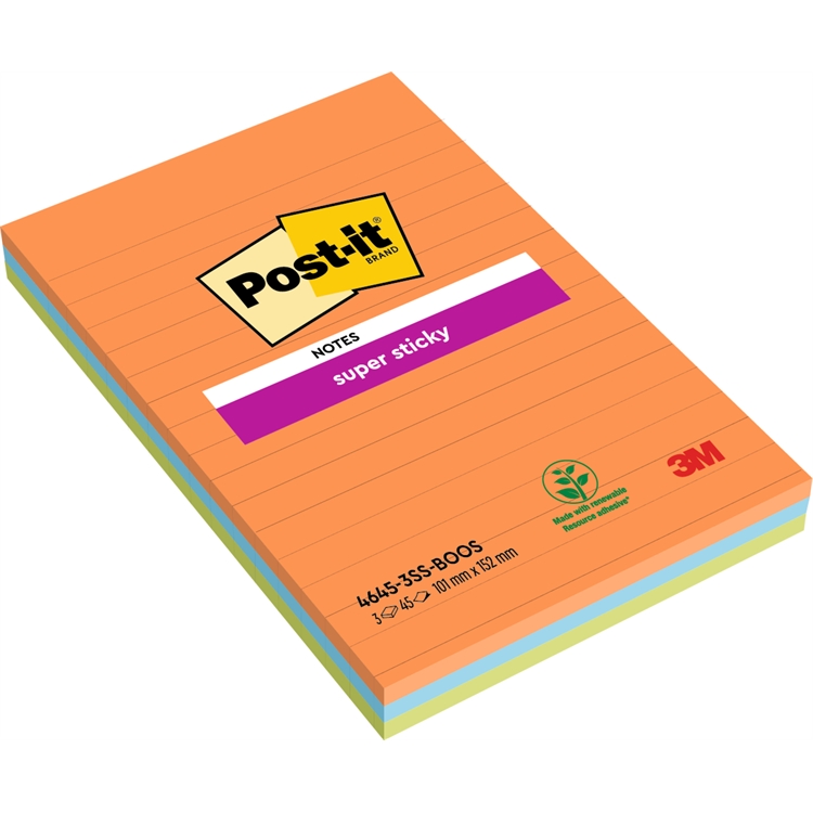 Viestilappu Post-it Super Sticky 102x152mm viivoitettu 3 kpl