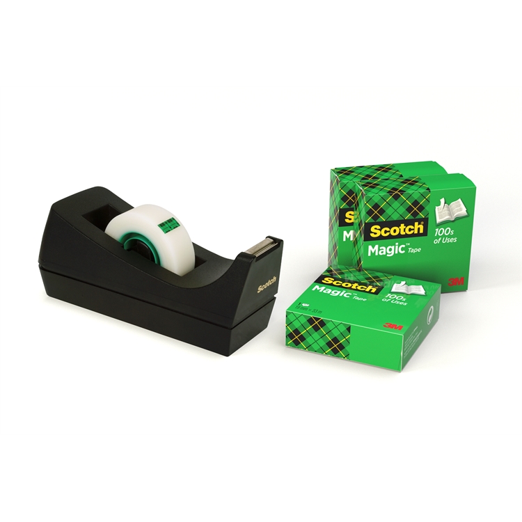 Teippi Scotch Magic 810 19mmx33m/4rll + katkoja C38 - matta, ei kellastu, ei näy kopiokoneessa
