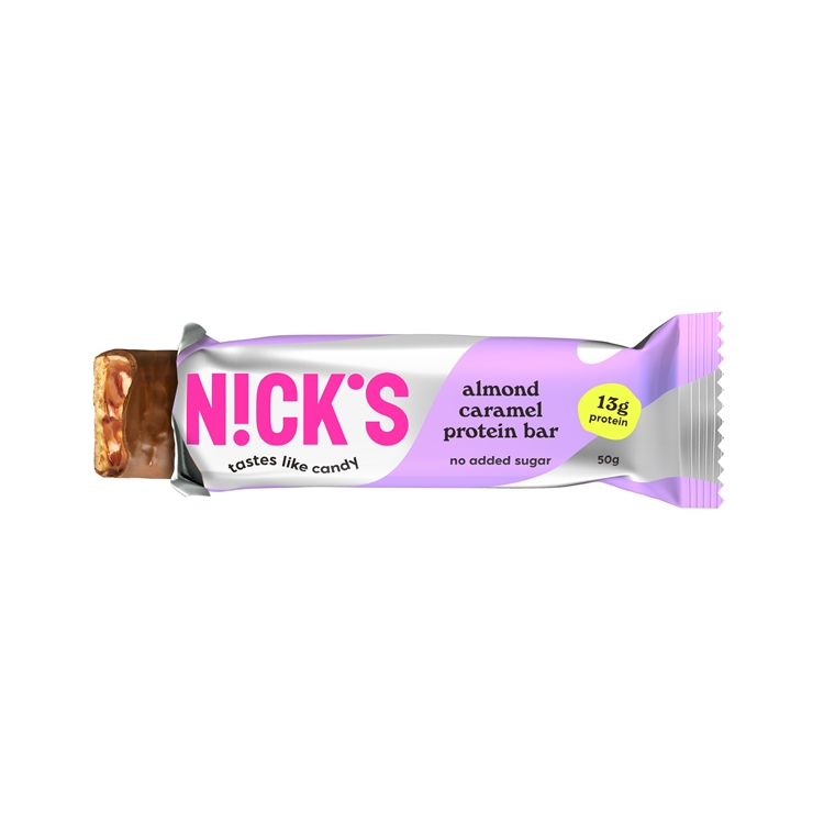 Proteiinipatukka Nick's almond caramel 50 g - ei lisättyä sokeria, ei palmuöljyä