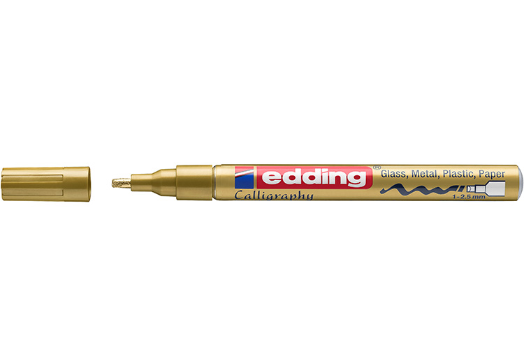 Kalligrafiakynä edding 753 1-2,5 mm kulta - pysyvä muste lähes kaikille pinnoille