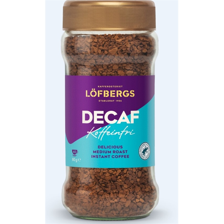 Pikakahvi Löfbergs Decaf kofeiiniton RFA 80g - aromikas keskipaahtoinen pikakahvi