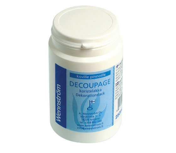 Koristelakka Wennström Decoupage 250 ml - kiinnittää kuvat kaikenlaisille koville pinnoille