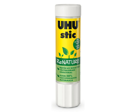 Liimapuikko UHU ReNATURE 21g -  98% luonnollisia aineita, vesipohjainen, liotinvapaa, Joutsenmerkki