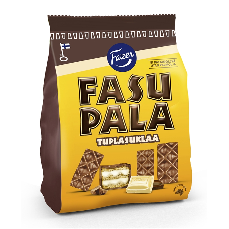 Vohvelikeksi Fasupala tuplasuklaa 199 g - myös valkosuklaata, ei palmuöljyä