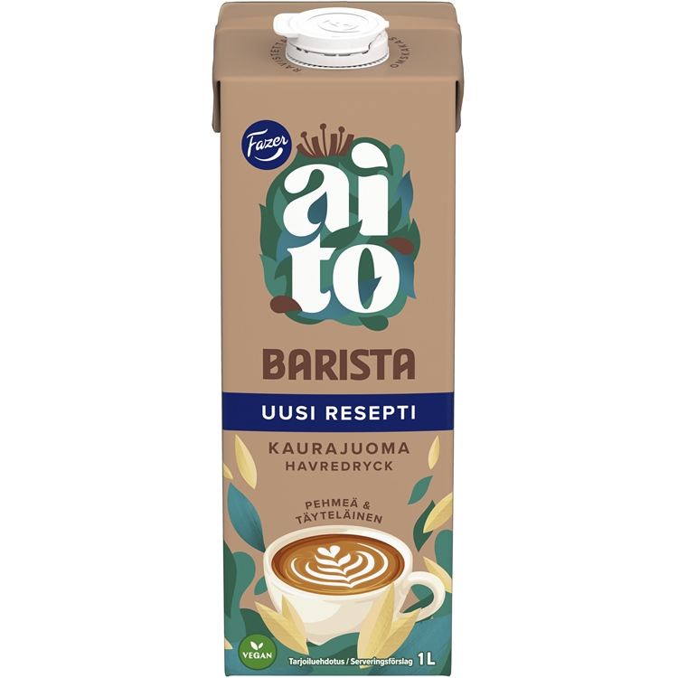 Kaurajuoma Fazer Aito Barista 1 L - maidoton, vegaaninen, gluteeniton, myös ruokiin ja leivontaan