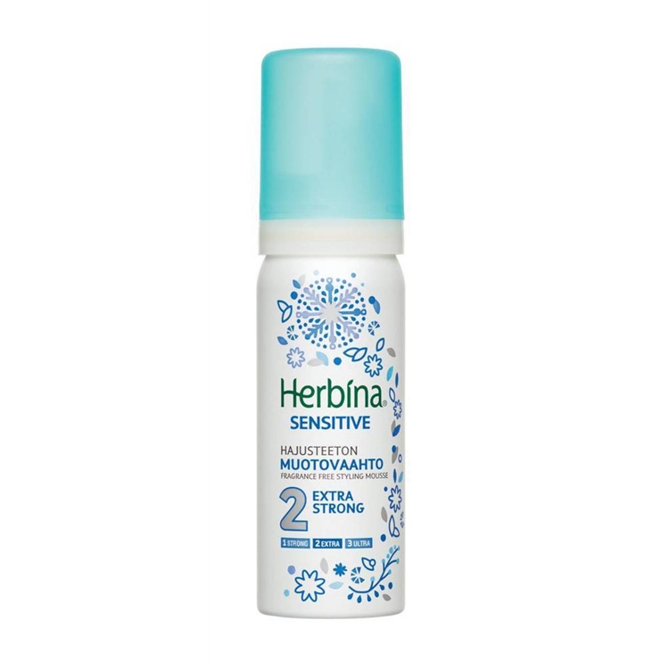 Muotovaahto Herbina Sensitive Extra Strong 50 ml - hajusteeton, lämpösuoja, myös Curly Girl -tuote