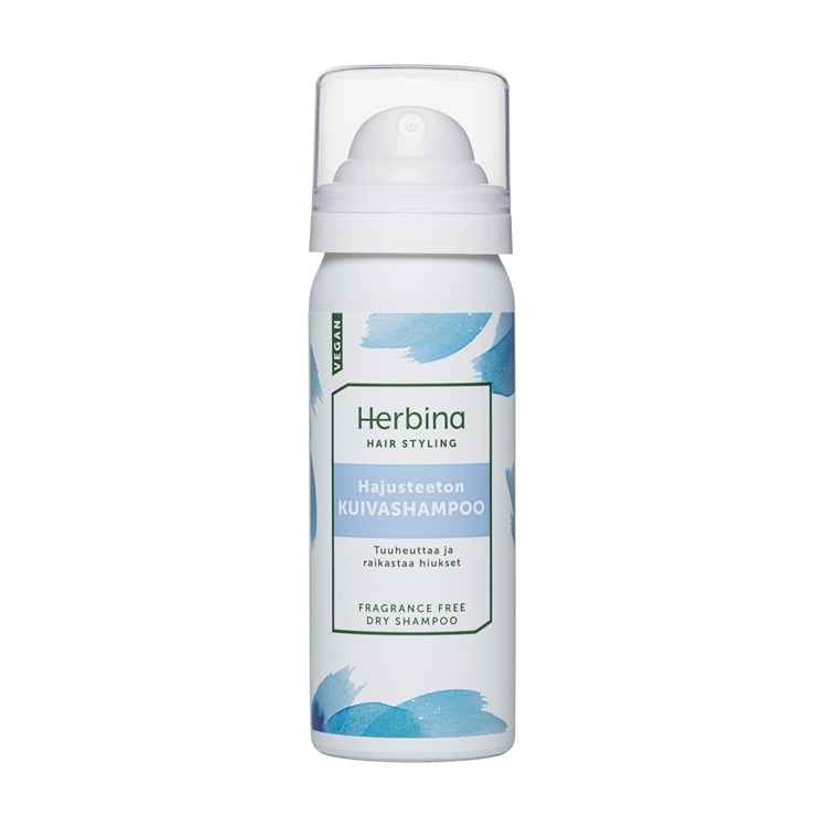 Kuivashampoo Herbina 50 ml - hajusteeton, raikastaa, tuuheuttaa, poistaa rasvaisuutta