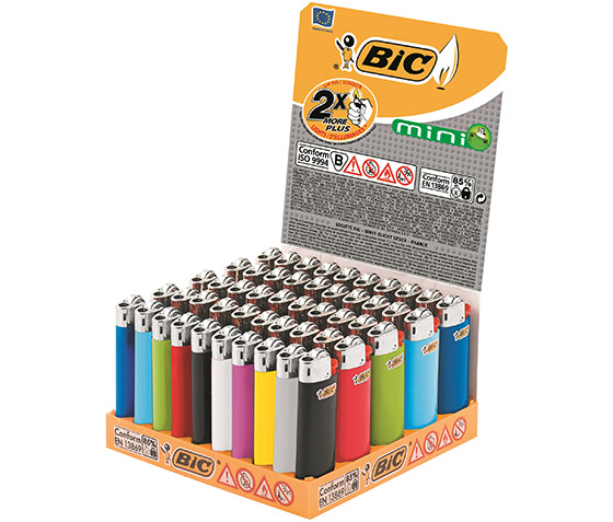Sytytin Bic J25 Mini värilajitelma esillepanopakkauksessa /50 kpl - lapsiturvallinen, varmatoiminen
