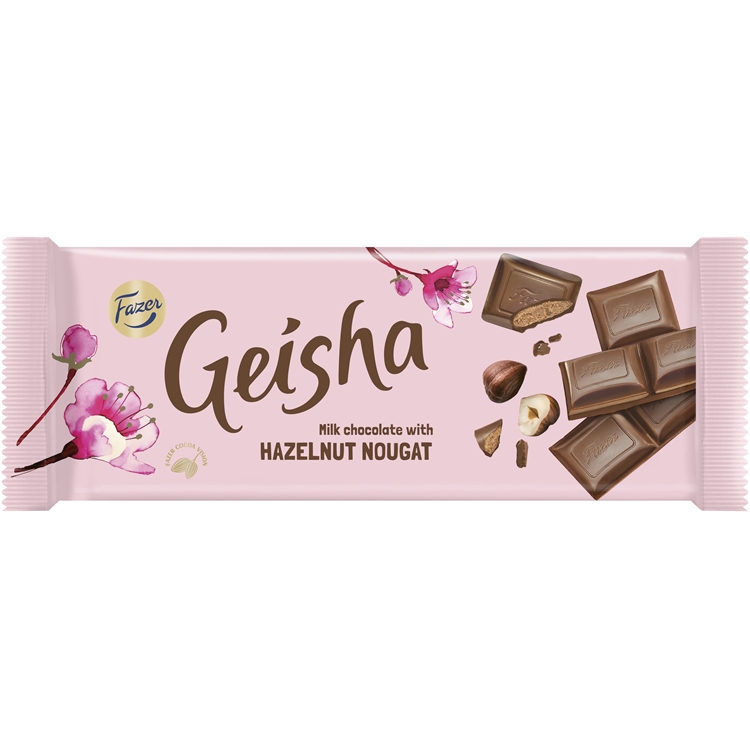 Suklaalevy Fazer Geisha 100 g - maitosuklaa, hasselpähkinänougat, ei palmuöljyä