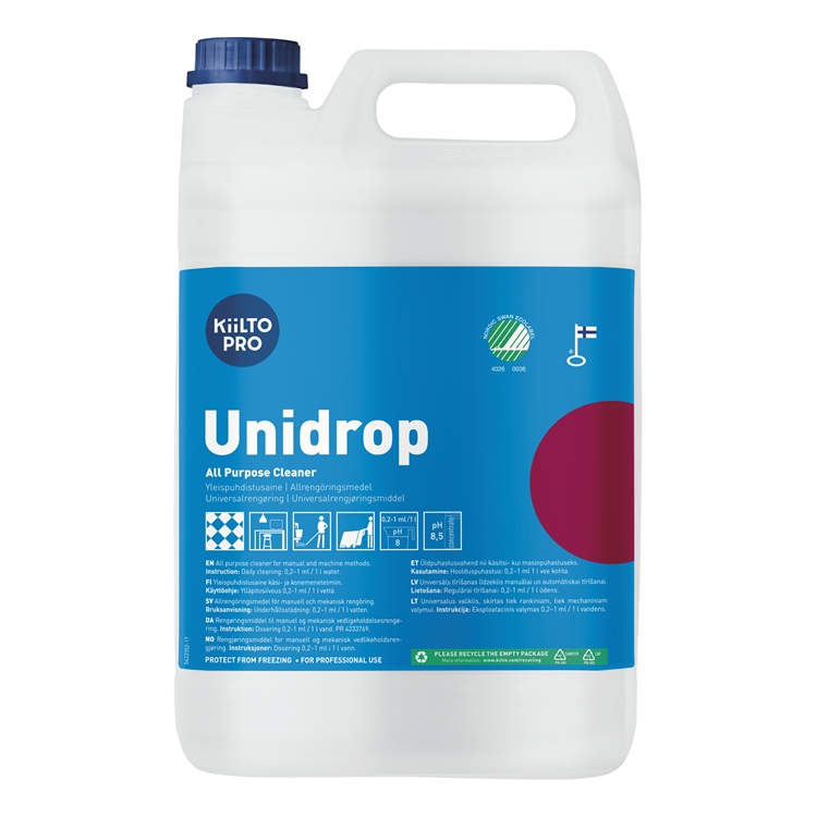 Yleispuhdistusaine Kiilto Unidrop 5 l - monipuoliseen käyttöön, myös tekstiileille ja astioille