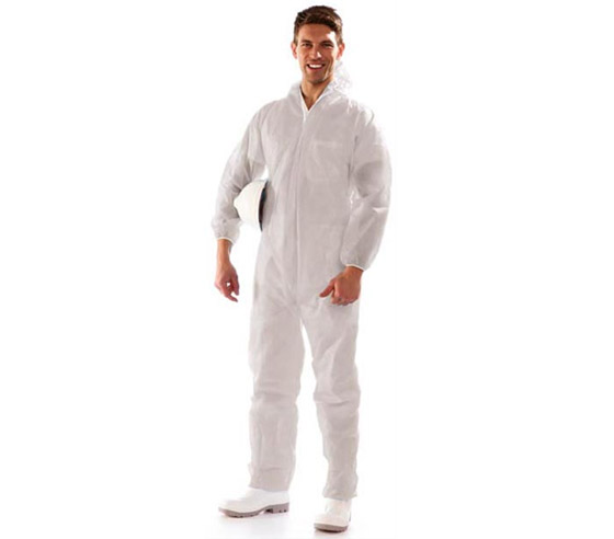 Kertakäyttöhaalari Sir Polifilm Coverall valkoinen PP L - vetoketju, huppu, kuminauhat, hengittävä