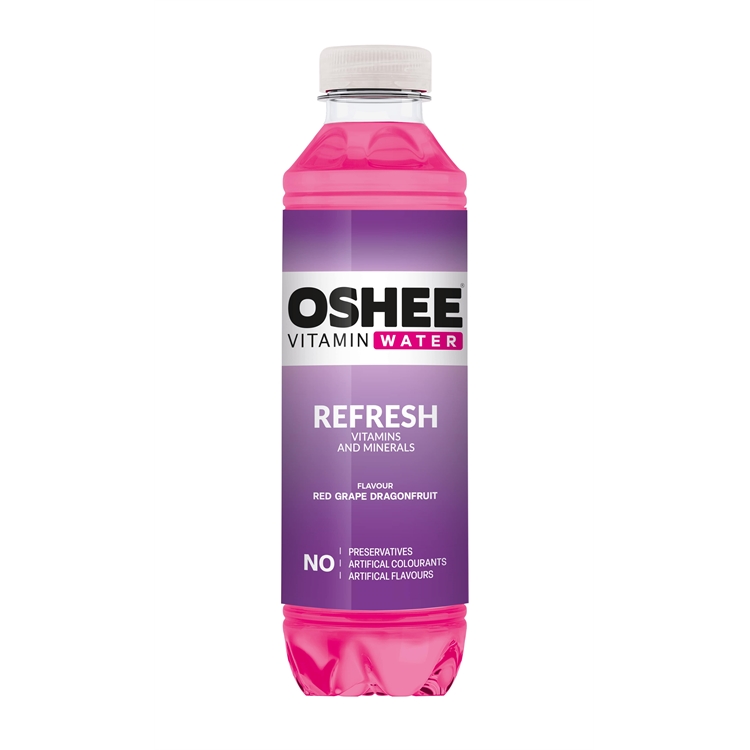 Vitamiinivesi Oshee Refresh 0,555 L (ei sis pantti) - viinirypäle ja pitaya, niasiini, sinkki, B12