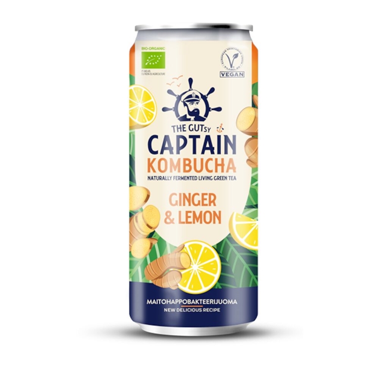 Kombucha Captain Gutsy Ginger Lemon 250 ml luomu - fermentoitu hyvinvointijuoma