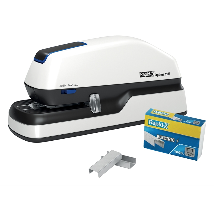Sähkönitoja Rapid Optima 20E 20 arkkia - sis virtasovitin ja 1000 kpl Rapid Optima 56 -niittejä