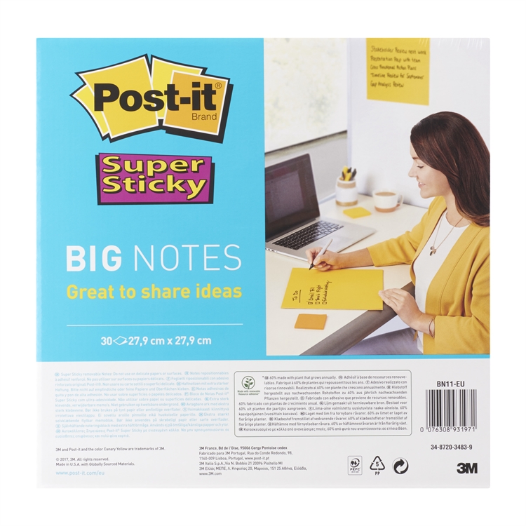 Viestilappu Post-it Super Sticky Big Notes 279mm keltainen