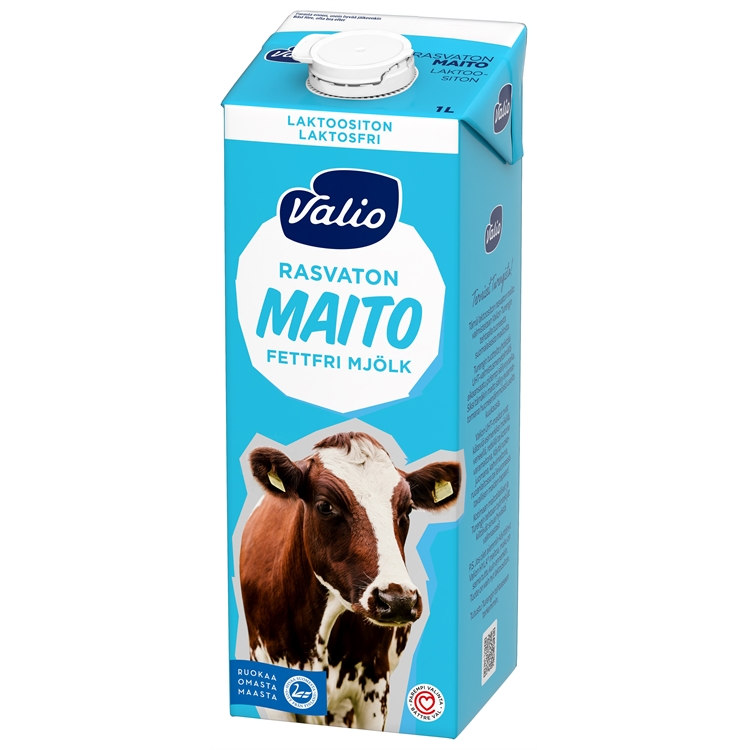 Rasvaton maito Valio laktoositon UHT 1L - säilyy avaamattomana huoneenlämmössä