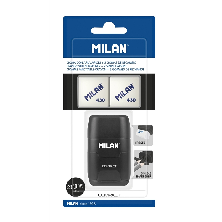Pyyhekumi ja teroitin MILAN COMPACT Shadow musta sis. 2 varakumia