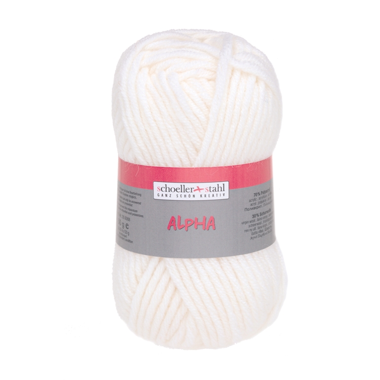 Neulelanka Alpha valkoinen 50g - 70% akryyli, 30% villa, Öko-Tex-standardi 100 -sertifikaatti